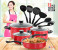 Olympia OE-1313 13 Pieces Marble Design Non Stick Cookware Set - Red 1 in UAE