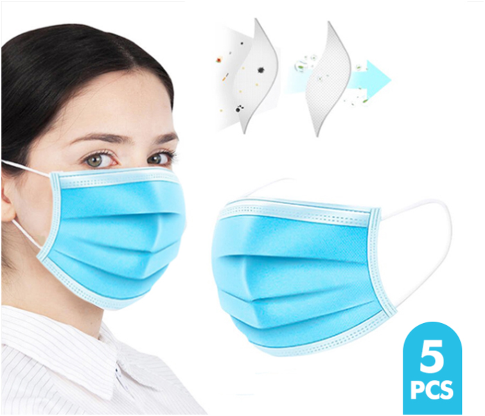 Disposable 3-Layer Earloop Mouth Face Mask - 5 pc 1 in UAE