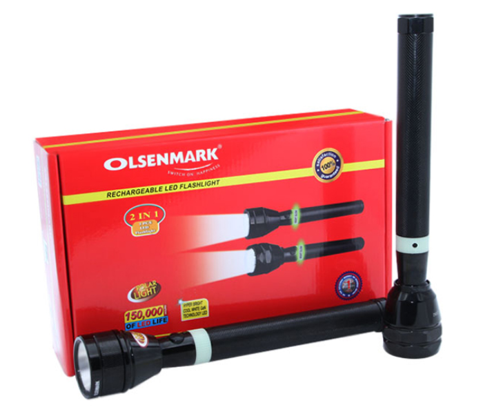 Olsenmark OMFL2616 242MM 2 in 1 Rechargeable LED Flashlight, Black 2 in UAE