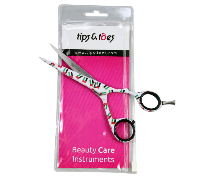 Tips & Toes TT-0734 UAE National Day Super Cut Stainless Steel Professional Barber Scissors - Multi Colour 1 in UAE