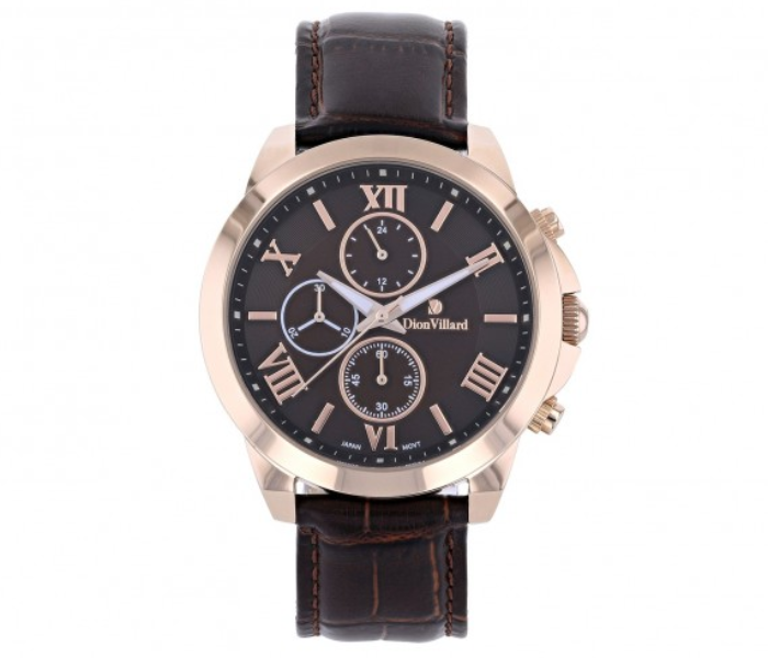Dion Villard DVW19053 Leather Strap Analog Watch for Men - Brown 1 in UAE