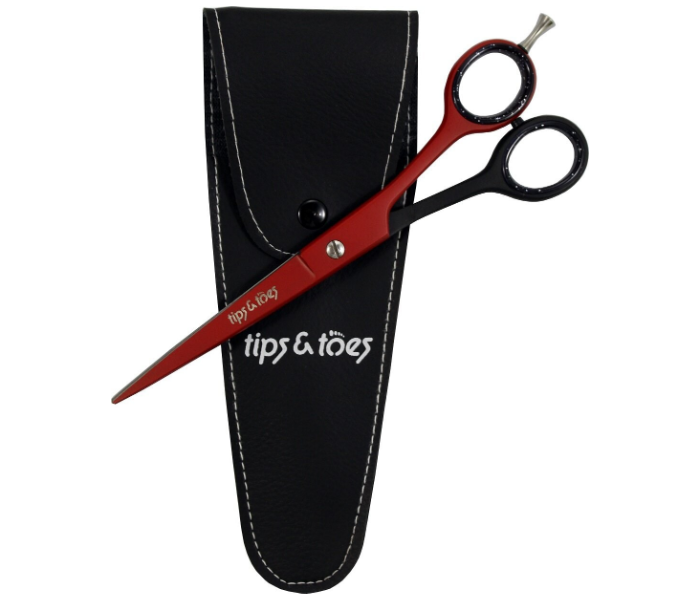 Tips & Toes TT736 Stainless Steel Professional Barber Scissors - Red and Black 1 in UAE