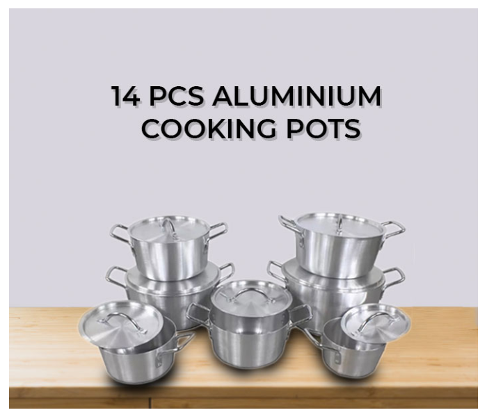 JA038 14-26cm Aluminium Cooking Pot - 14 Pieces, Silver(blocked) 1 in UAE