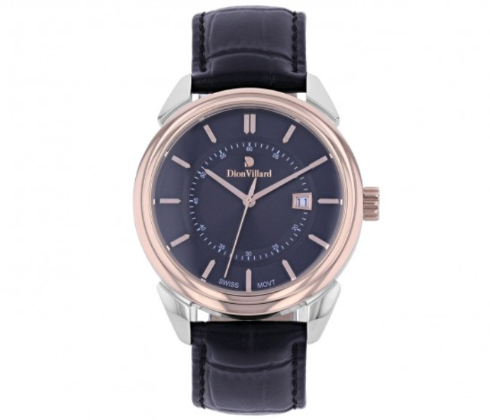 Dion Villard DVW19032 Leather Strap Analog Watch for Men - Black 1 in UAE