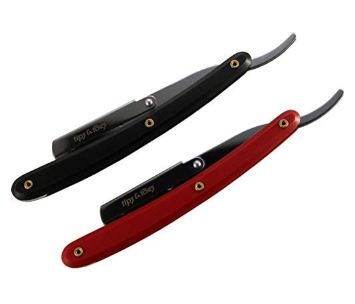 Tips & Toes TT730 Professional Straight Edge Barber Razor - Red and Black 3 in UAE
