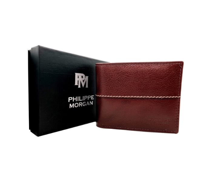 Philippe Morgan PM023 Men Leather Bifold Wallet - Brown Red 2 in UAE