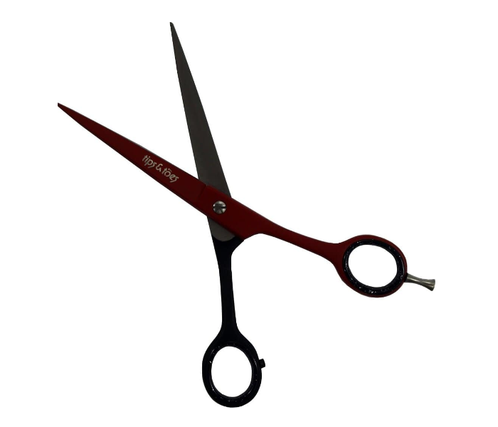 Tips & Toes TT736 Stainless Steel Professional Barber Scissors - Red and Black 4 in UAE