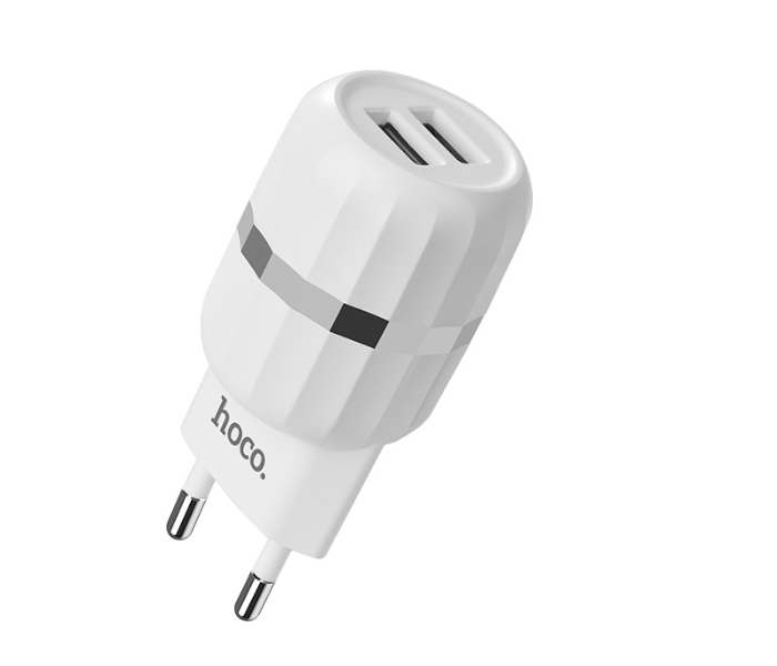 Hoco C41AL Universal Dual USB Charger with Lightning To USB Dable Cable White 1 in UAE