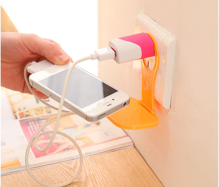 Generic MB Foldable Mobile Phone Wall Plug Socket Charging Rack Hang Holder - Orange 1 in UAE
