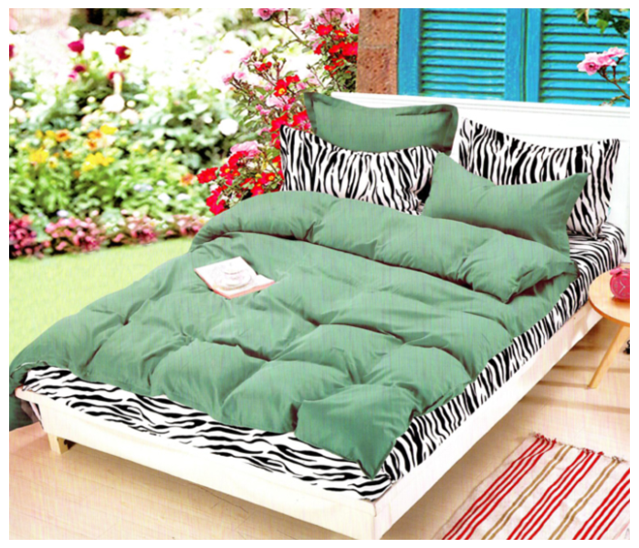 AMH ZB004 6 Pieces High Quality Cotton Double Size Bed Sheet with Quilt Cover & Pillow Case -Army Green 1 in OMAN