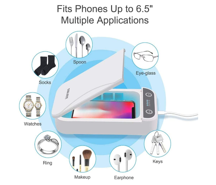 Phone Sanitizer UV Disinfection Lamp Light Box with Ultraviolet Light for Phone UVC Cleaner - White 4 in UAE