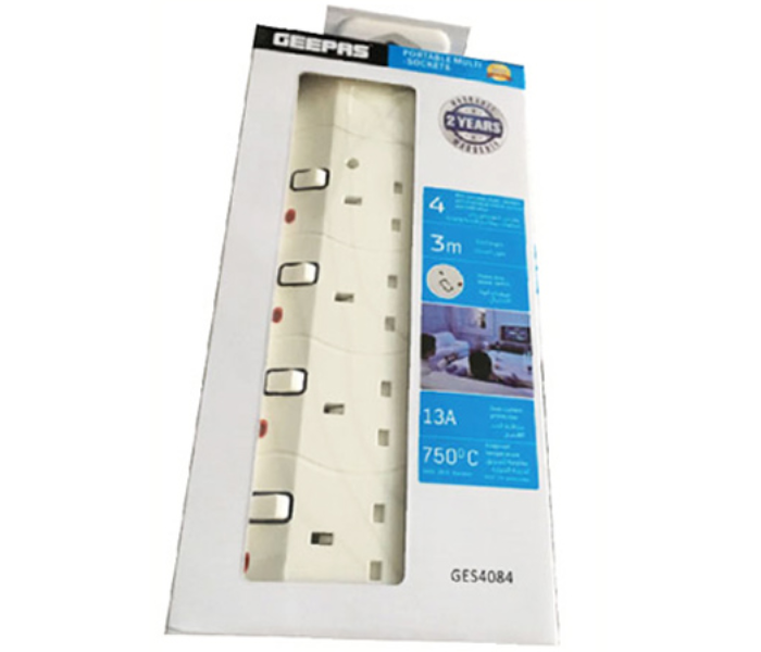 Geepas GES4084 3 Metre Portable Multi 4 Way Socket - White 5 in OMAN