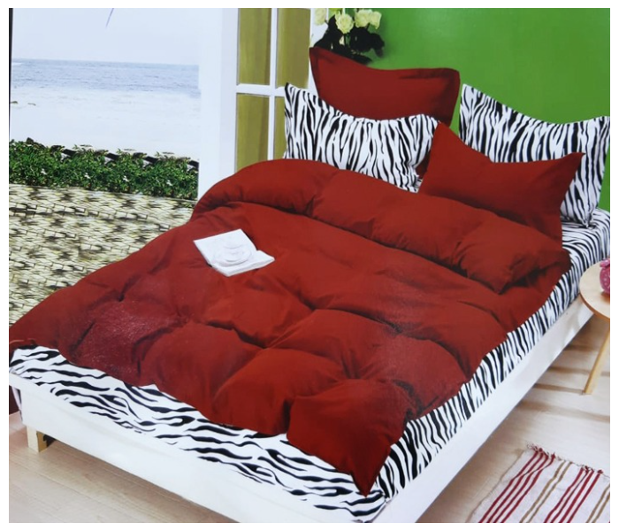 AMH ZB004 6 Pieces High Quality Cotton Double Size Bed Sheet with Quilt Cover & Pillow Case - Maroon 1 in OMAN