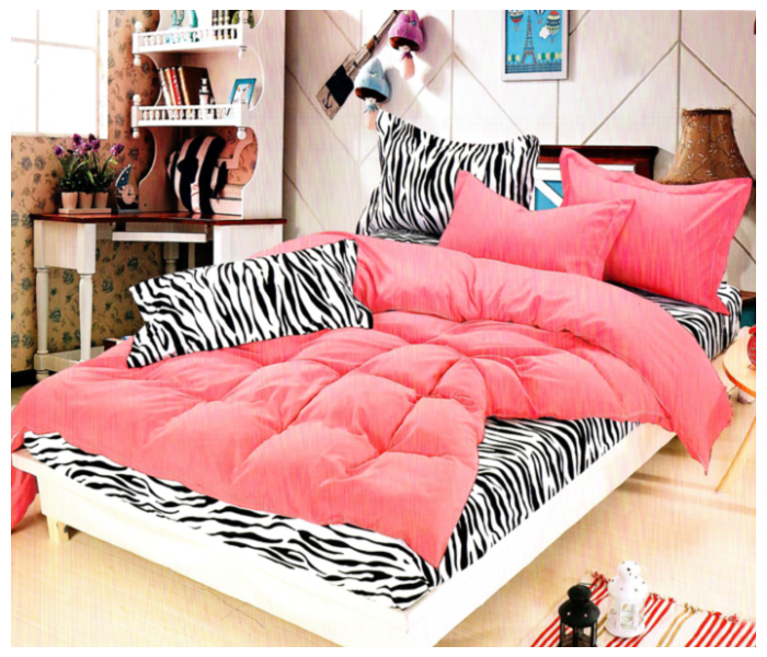 AMH ZB004 6 Pieces High Quality Cotton Double Size Bed Sheet with Quilt Cover & Pillow Case -Peach 1 in UAE