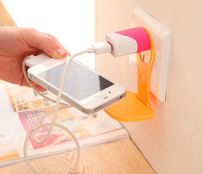 Generic MB Foldable Mobile Phone Wall Plug Socket Charging Rack Hang Holder - White 3 in UAE