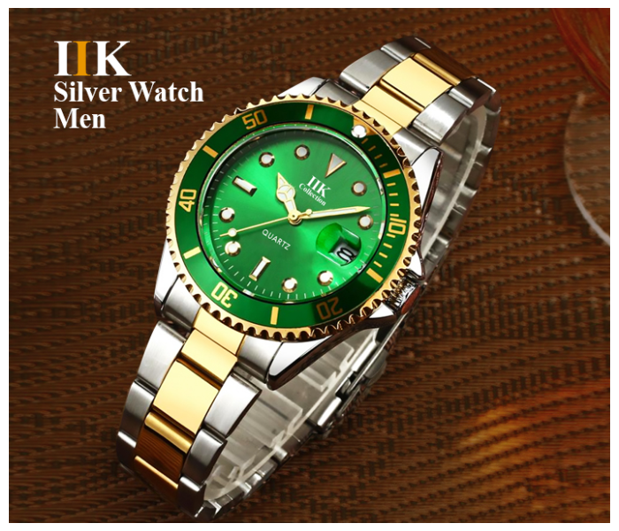 IIK Rotatable Bezel Sapphire Glass Stainless Steel Band Sport Quartz Wrist Watch for Men – Green and Gold 1 in UAE