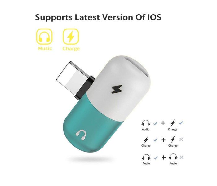 Generics CP01 Mini Capsule 3 In 1 Audio Charger Adapter for iPhone 7- 8 Plus X Converter Portable Charging Splitter for Lightning Adapter - White Blue 1 in UAE