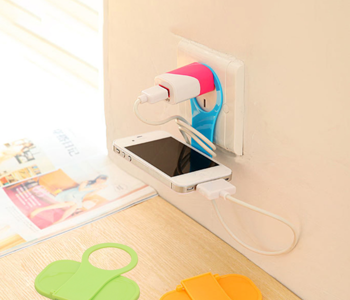 Generic MB Foldable Mobile Phone Wall Plug Socket Charging Rack Hang Holder - Blue 1 in UAE