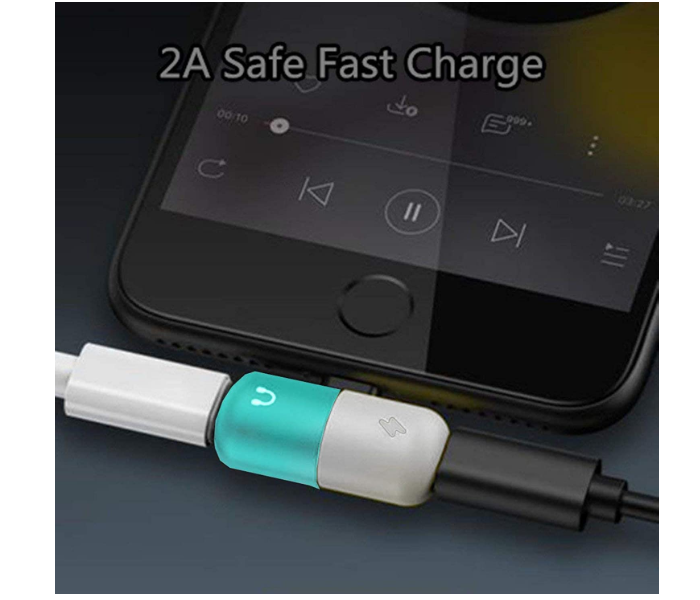 Generics CP01 Mini Capsule 3 In 1 Audio Charger Adapter for iPhone 7- 8 Plus X Converter Portable Charging Splitter for Lightning Adapter - White Blue 3 in UAE