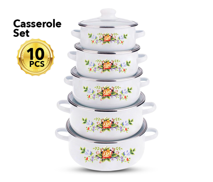10 Pcs Casserole Set OE-5509 Cream White 2 in UAE