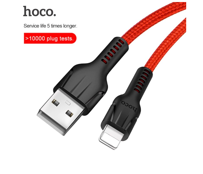 Hoco U31R Nylon Braid 2.4A Lightning USB Data Charging Cable For iOS Devices 1M Red 1 in UAE