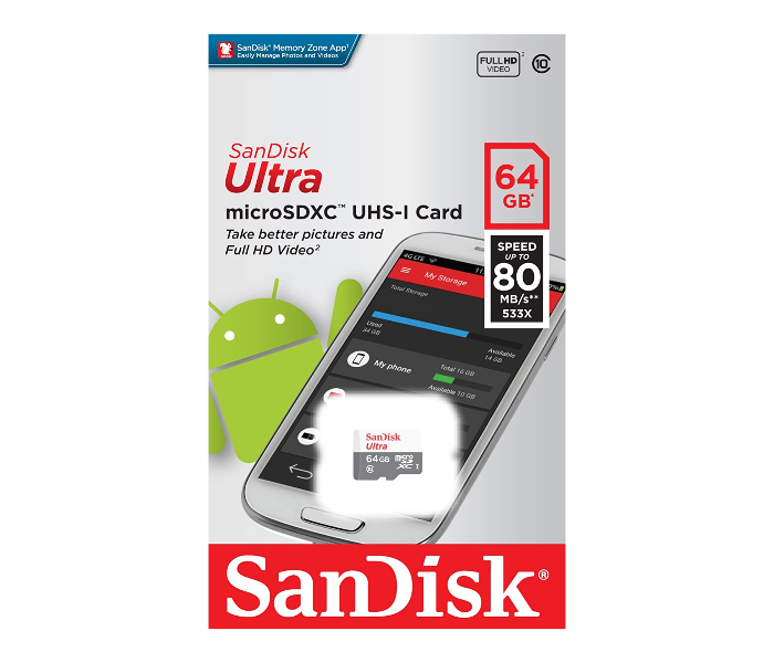 SanDisk Ultra 64GB Micro SDXC Class 10 UHS-I Memory Card - 80MB/s 3 in UAE