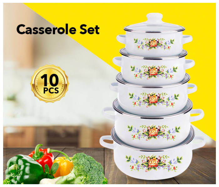 10 Pcs Casserole Set OE-5509 Cream White 1 in UAE