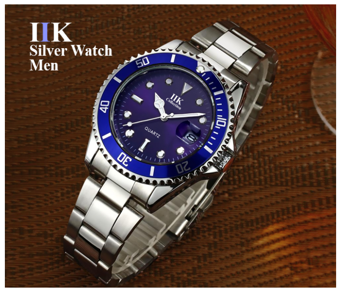 IIK Rotatable Bezel Sapphire Glass Stainless Steel Band Sport Quartz Wrist Watch for Men – Blue and Silver 1 in UAE