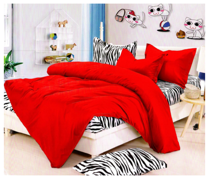 AMH ZB004 6 Pieces High Quality Cotton Double Size Bed Sheet with Quilt Cover & Pillow Case -Red 1 in UAE