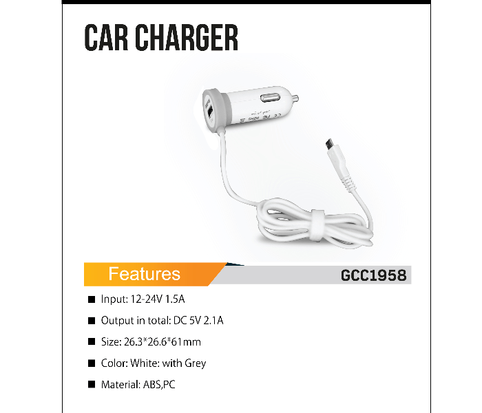 Geepas GCC1958 Car Charger - White 5 in UAE