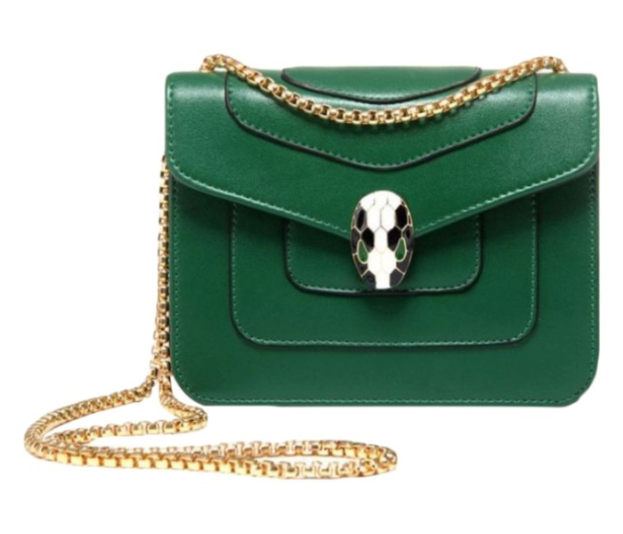 Leather Crossbody Bag with Golden Chain Strap - Green 1 in UAE