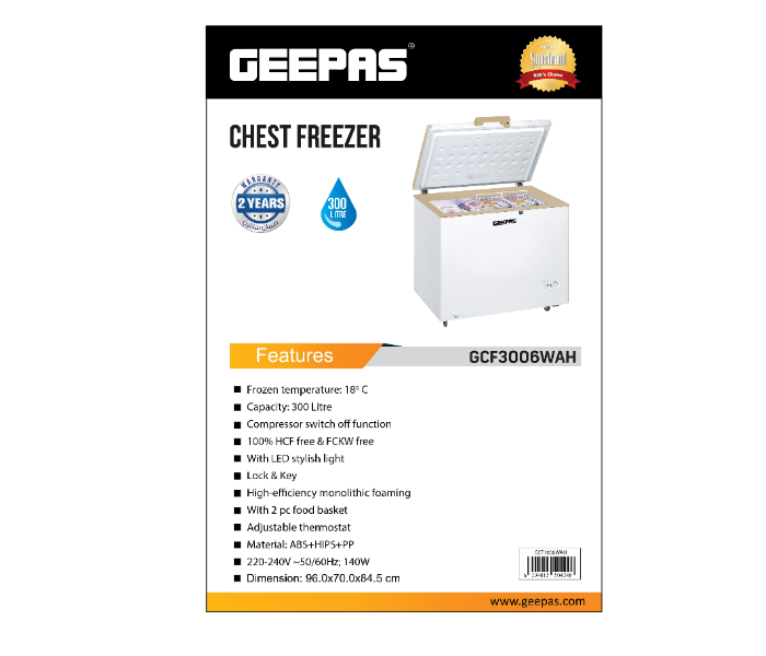 Geepas GCF3006WAH 300 Litre Chest Freezer - White 3 in UAE