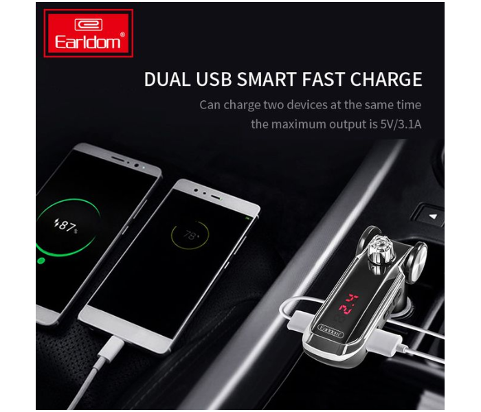 Earldom ETM39 Wireless FM and 3.1A Fast Charge Car Kit - Black 6 in UAE