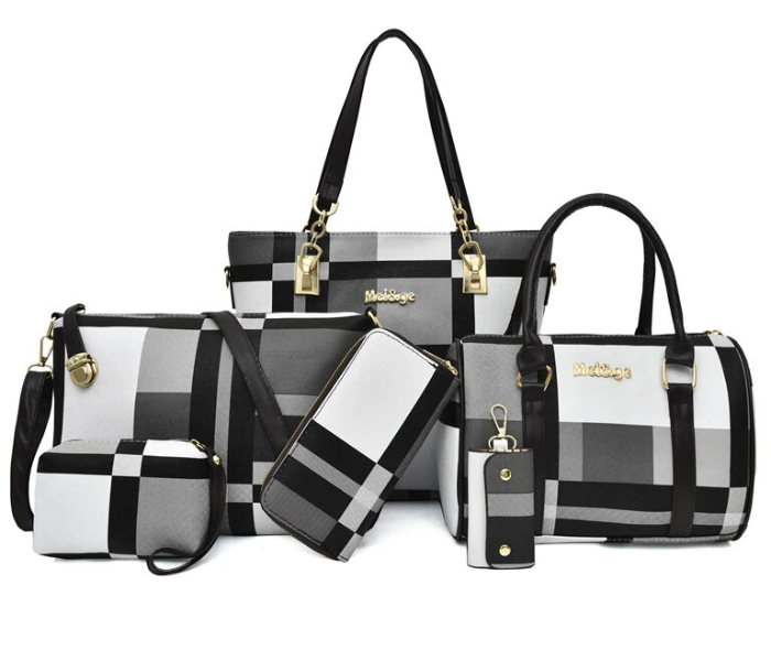 PU Leather 6 Pcs Check Pattern Composite Shoulder Crossbody Bag for Women - Black 1 in UAE