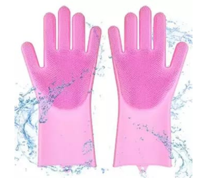  RMM6104 Reusable Cleaning Magic Brush Silicone Gloves - Pink 1 in UAE