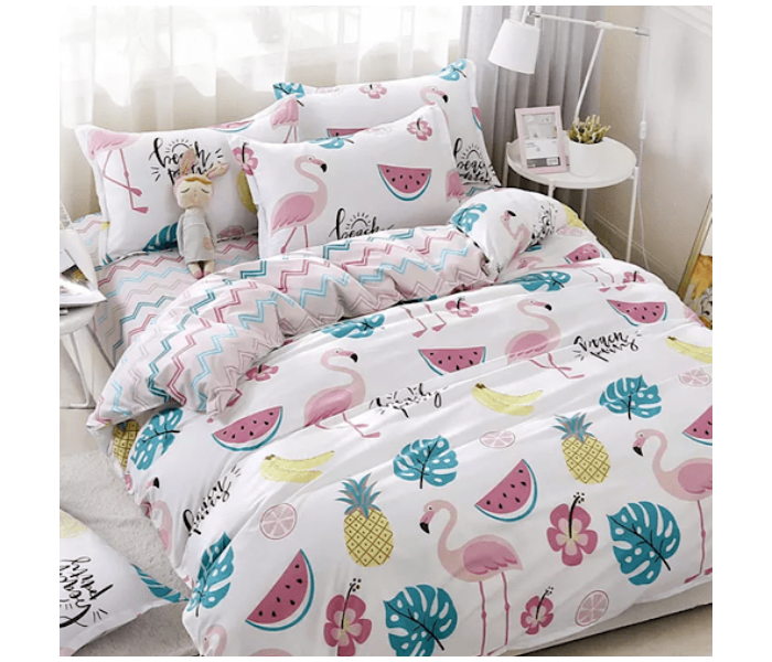  Picture Design 6 Pcs Cotton Double Size Bedsheet with Quilt Cover and Pillow Case - White 2 in UAE