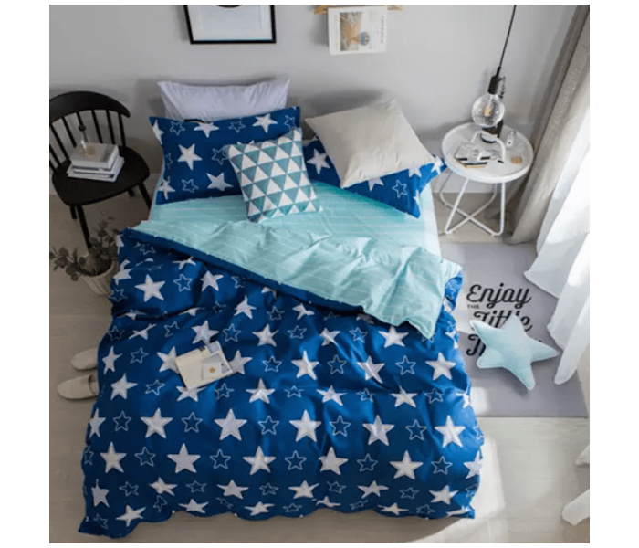 Star Design 6 Pcs Cotton Double Size Bed sheet with Quilt Cover and Pillow Case - Blue 1 in UAE