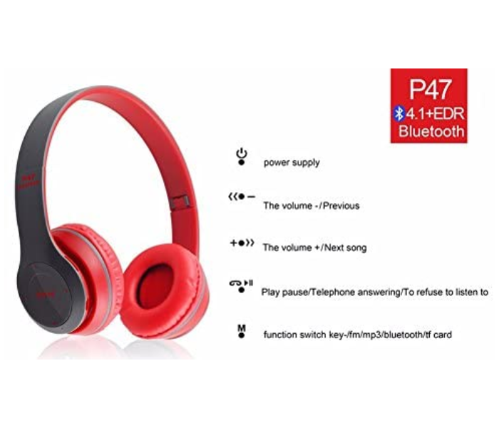 Generics P47 Wireless Bluetooth Foldable Headset - Red 4 in UAE