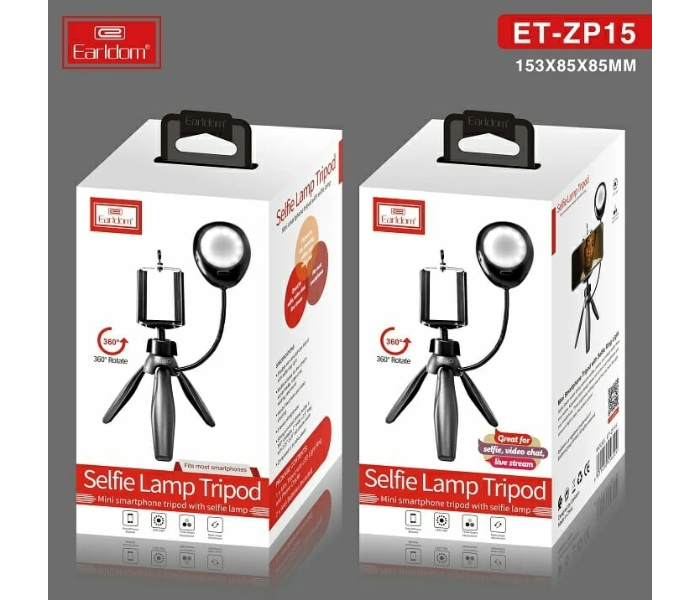 Earldom ETZP15 360 Degree Mini Smartphone Tripod with Selfie Lamp - Grey 3 in UAE