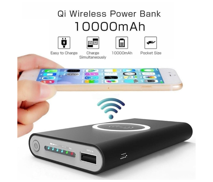 Generics Universal Fast Charging 10000mAh Portable Power Bank with Wireless Qi Charger Pad - Black 1 in UAE