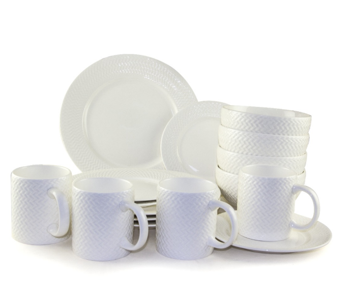 Taqdeer 16 Pcs Porcelain Embossed Dinner Set- White 2 in OMAN