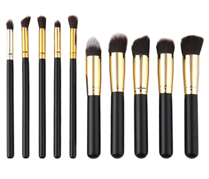 10 Piece Makeup Brush Set - Black 1 in UAE