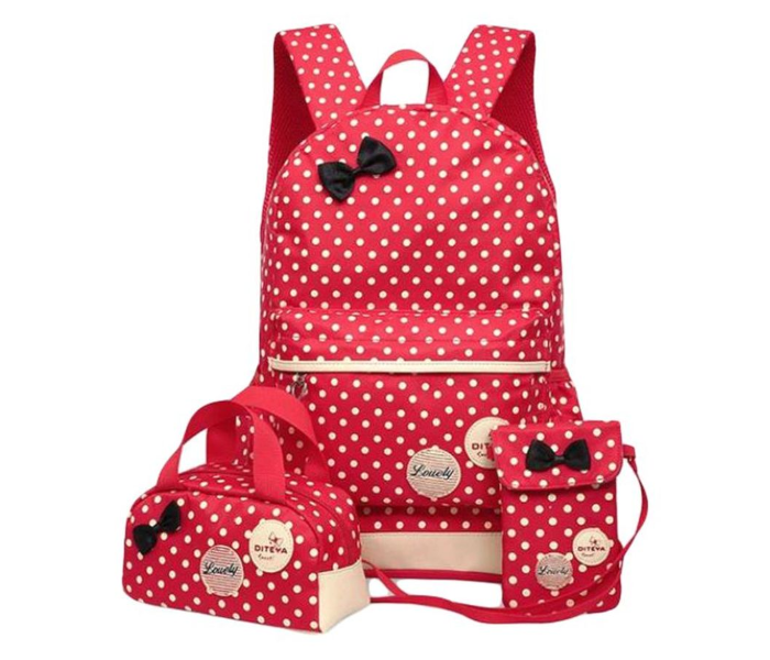 Polka Dotted 3 Piece Waterproof Backpack Set - Red 1 in UAE