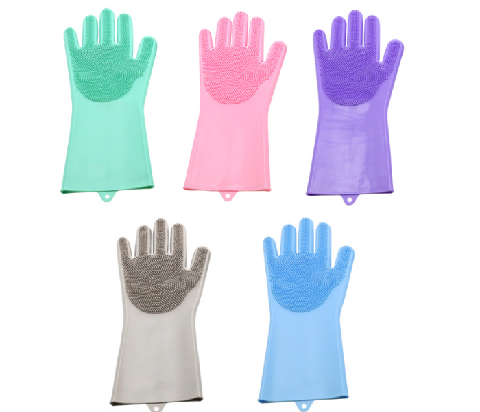  RMM6102 Reusable Cleaning Magic Brush Silicone Gloves - Blue 2 in UAE