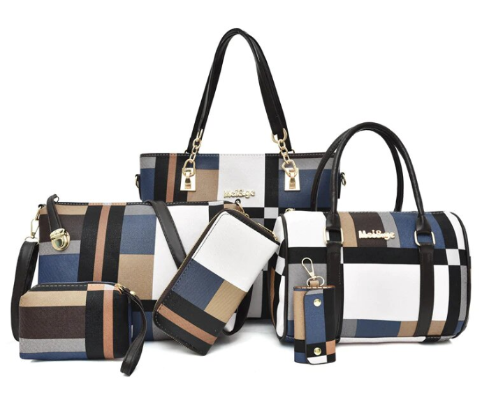 PU Leather 6 Pcs Check Pattern Composite Shoulder Crossbody Bag for Women -Blue 1 in UAE