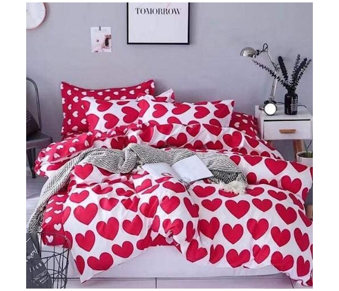 Heart Shaped 6 Pcs Cotton Double Size Bed sheet with Quilt Cover and Pillow Case - Red 2 in UAE