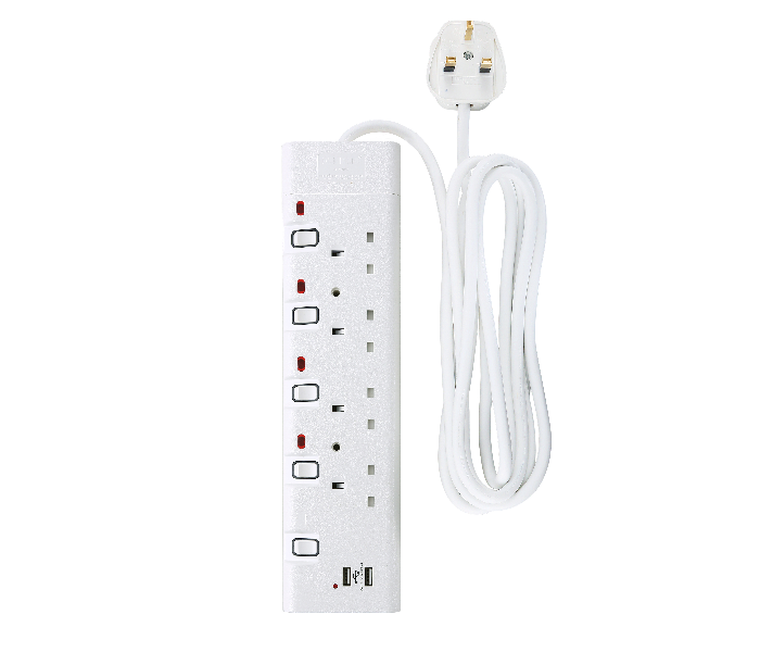 Geepas GES4088 5 Meter USB Sockets Extension 4 Way Board - White 1 in OMAN
