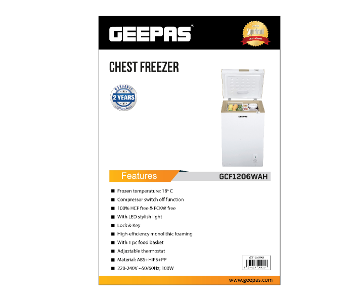 Geepas GCF1206WAH 120 Litre Chest Freezer with 1 Pieces Food Basket - White 2 in UAE