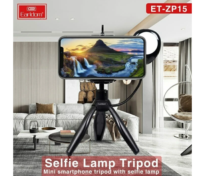 Earldom ETZP15 360 Degree Mini Smartphone Tripod with Selfie Lamp - Grey 2 in UAE