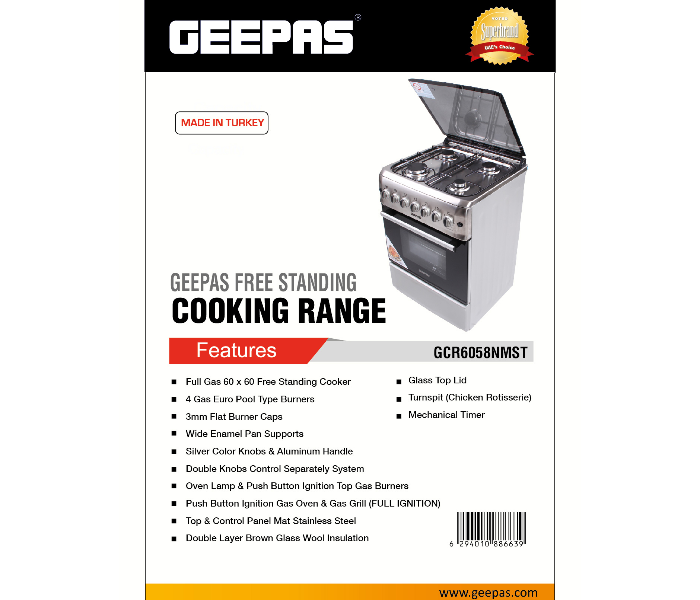 Geepas GCR6058 4 Burner Freestanding Gas Cooking Range with Grill and Rotisserie 2 in UAE